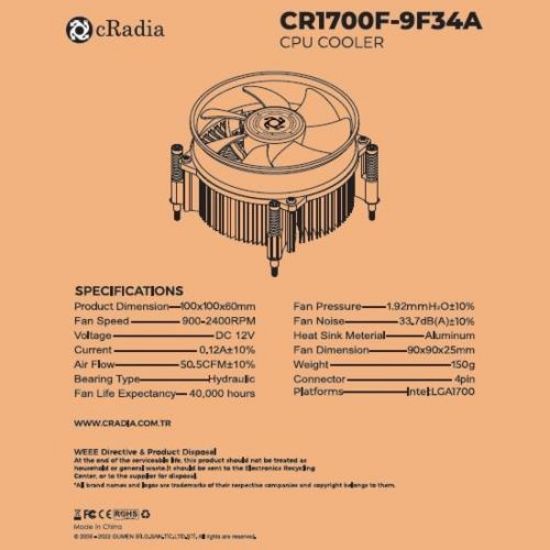 CRADIA CR-1700F-9F34A 1700P CPU FAN resmi