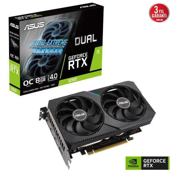 ASUS DUAL-RTX3060-O8G 8GB GDDR6 HDMI 3xDP RGB 128Bit resmi