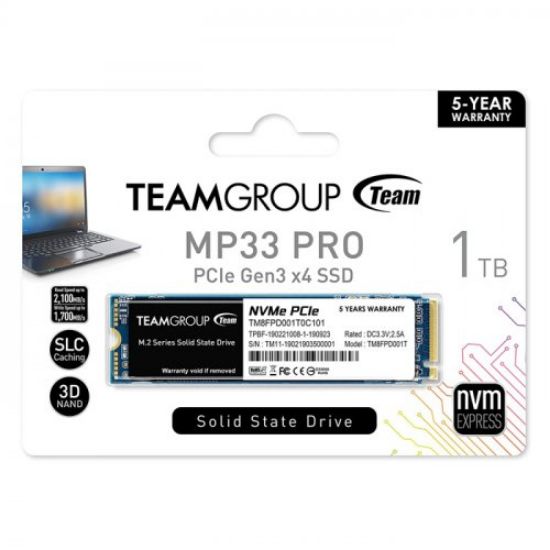 Team MP33 Pro 1TB 2400/2100MB/s NVMe PCIe Gen3x4 M.2 SSD Disk  (TM8FPD001T0C101) resmi