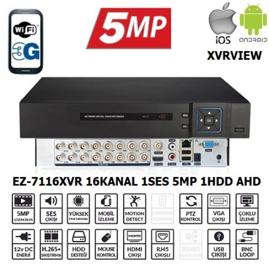 EZCOOL EZ-7116XVR 16CH 5MP KOAKSIYEL SES XVRVIEW resmi