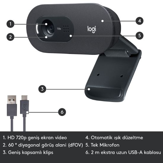 LOGITECH C505 WEBCAM HD - SİYAH 960-001364 resmi