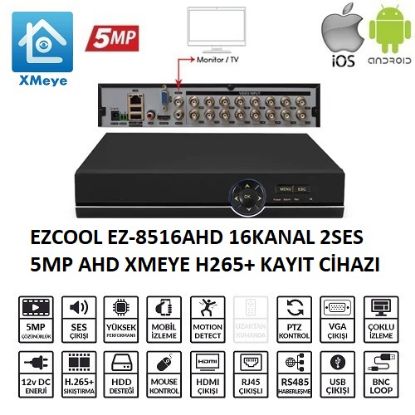 EZCOOL EZ-8516AHD 16KANAL 2SES 5MP 1HDD XMEYE XVR resmi