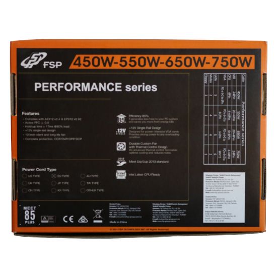 FSP PERFORMANCE 750W FSP750-50AAA 80 PLUS BRONZE POWER SUPPLY resmi