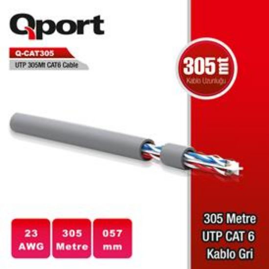 QPORT Q-CAT6 305 METRE UTP 23AWG 0,57MM GRİ NETWORK AĞ KABLOSU  resmi