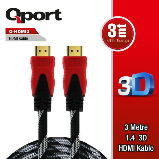 QPORT Q-HDMI3 HDMI 1.4 V ALTIN UÇLU KABLO 3 MT resmi