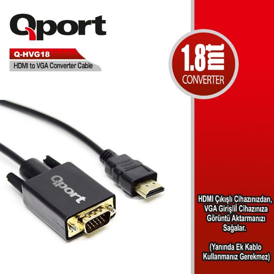 QPORT Q-HVG18 HDMI TO VGA ÇEVİRİCİ KABLO 1.8 MT resmi