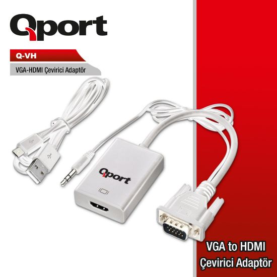 QPORT Q-VH VGA TO HDMI ÇEVİRİCİ + SES KABLOSU resmi