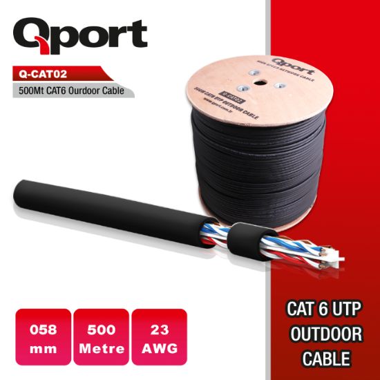 QPORT Q-CATO2 23AWG 500 METRE MAKARALI SİYAH KABLO resmi