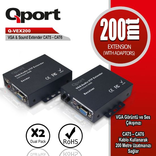 QPORT Q-VEX200 VGA EXTENDER CAT6 200M 2 Lİ PAKET  resmi