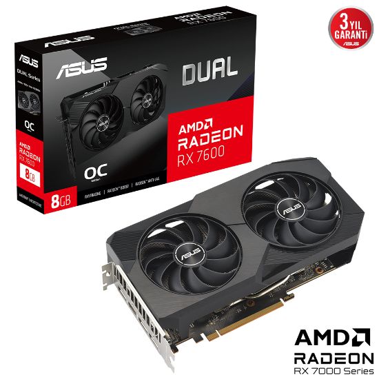 ASUS DUAL-RX7600-O8G 8GB GDDR6 HDMI DP 128BİT resmi