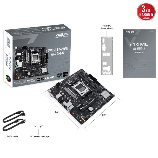 ASUS PRIME A620M-K DDR5 6400+(OC) HDMI VGA M.2 AM5 resmi