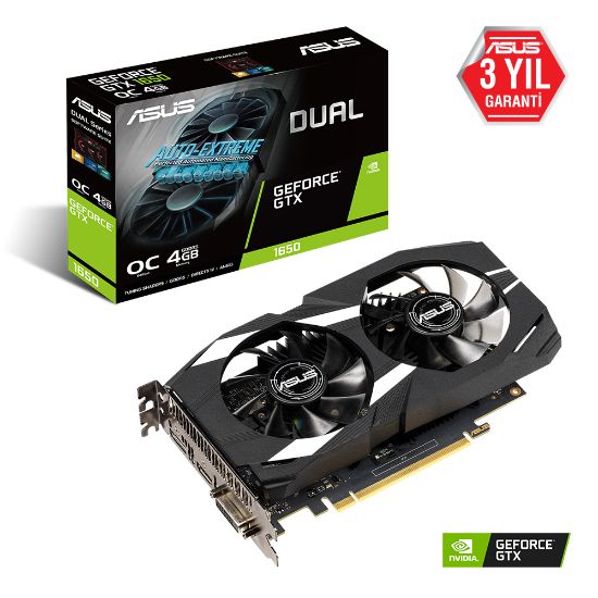 ASUS DUAL-GTX1650-O4G 4GB GDDR5 HDMI DP DVI 128BİT resmi