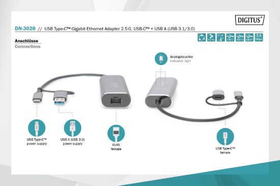 DIGITUS DN-3028 USB 3.0 ETHERNET ADAPTÖR TYPE C resmi