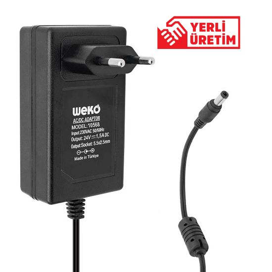 WEKO 24 VOLT - 1.5 AMPER 5.5*2.5 UÇLU YERLİ ÜRETİM PLASTİK KASA PRİZ TİPİ ADAPTÖR resmi