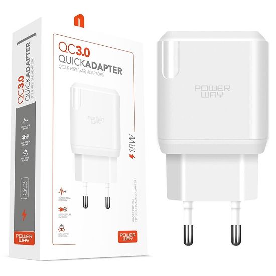 POWERWAY QC3 HIZLI 3000 MA 18W TÜM TELEFONLARA UYUMLU USB 3.0 ŞARJ KAFA SADE BAŞLIK ADAPTÖRÜ resmi