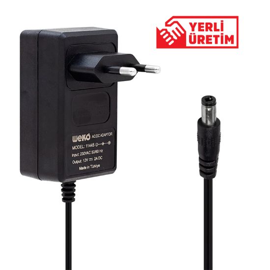 WEKO 12 VOLT - 2 AMPER 5.5*2.5 UÇLU YERLİ ÜRETİM PLASTİK KASA PRİZ TİPİ ADAPTÖR resmi