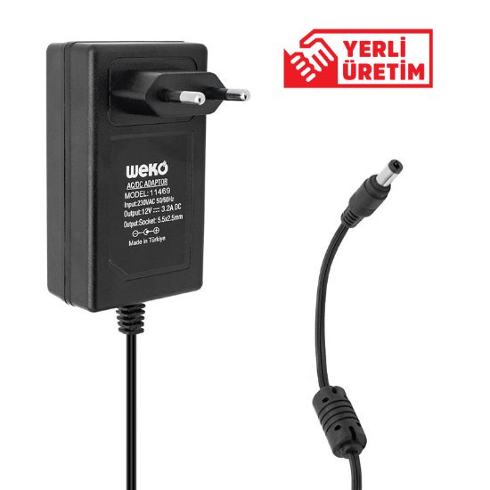 WEKO 12 VOLT - 3.2 AMPER - 38 WATT 5.5*2.5 UÇLU YERLİ ÜRETİM PLASTİK KASA PRİZ TİPİ ADAPTÖR resmi