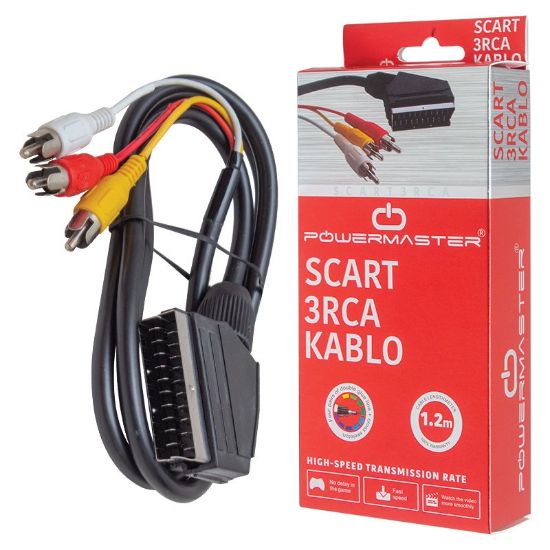 POWERMASTER 3 RCA 1.2 METRE 7 MM SİYAH KUTULU SCART TOS KABLO resmi