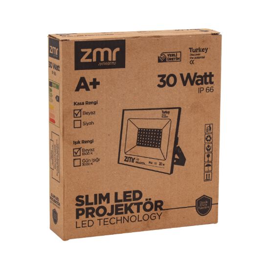 ZMR 30 WATT - 220 VOLT 6500K IP66 150* IŞIK AÇISI SİYAH SLİM KASA LED PROJEKTÖR resmi