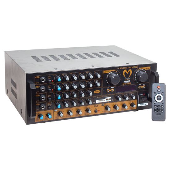 MAGICVOICE MV-1232 2*80W USB/SD BT UK-BALANS 4 MİK GİRİŞ-4 HOP ÇIKIŞLI STEREO TRAFOSUZ MIXER KÜP ANFİ resmi