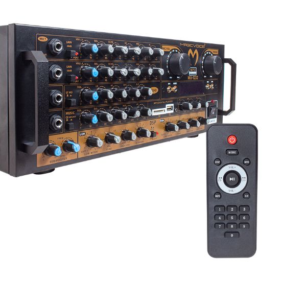 MAGICVOICE MV-1232 2*80W USB/SD BT UK-BALANS 4 MİK GİRİŞ-4 HOP ÇIKIŞLI STEREO TRAFOSUZ MIXER KÜP ANFİ resmi