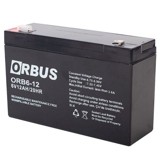 ORBUS ORB6-12 6 VOLT - 12 AMPER AKÜ (150 X 50 X 94 MM) resmi