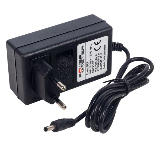 POWERMASTER PM-1301 12 VOLT - 3 AMPER 3.5*1.35 UÇLU VERA YAZAR KASA POS PLASTİK KASA ADAPTÖR resmi