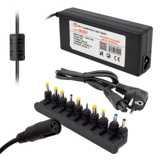 POWERMASTER PM-13097 12V/15V/16V/18.5V/19V/19.5V/20V - 120 WATT 10 UÇLU UNIVERSAL AYARLI NOTEBOOK ADAPTÖR resmi