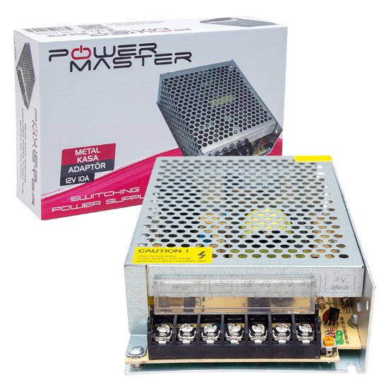 POWERMASTER PM-14056 12 VOLT - 10 AMPER - 120 WATT METAL KASA ADAPTÖR resmi