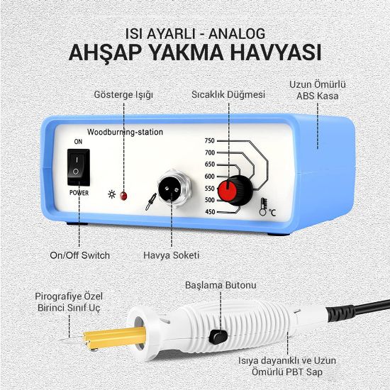 POWERMASTER PM-15903 ISI AYARLI ANALOG AHŞAP YAKMA HAVYASI resmi