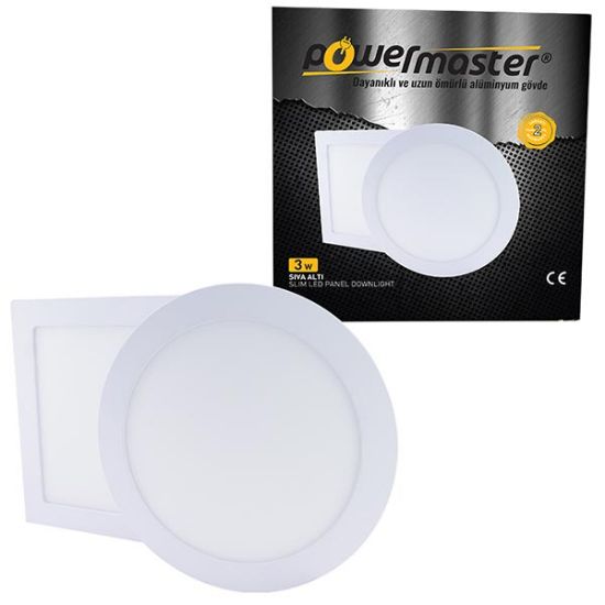 POWERMASTER 3 WATT SIVA ALTI 6500K BEYAZ YUVARLAK 70 MM SLIM LED-ECO SPOT PANEL resmi