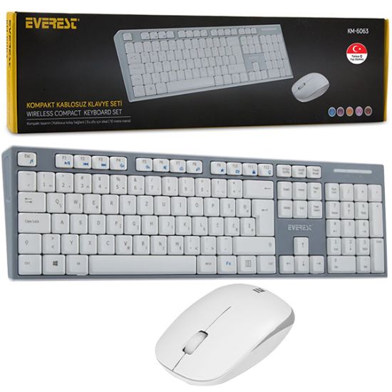 EVEREST KM-6063 BEYAZ/GRİ KABLOSUZ Q MULTIMEDYA KLAVYE+MOUSE SET resmi