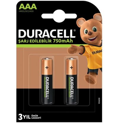 DURACELL HR03/DC2400  AAA İNCE 2Lİ 750 MAH ŞARJLI PİL resmi