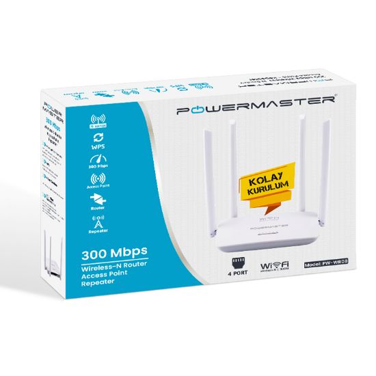 POWERMASTER PW-WR08 300 MBPS ACCESS POINT+REPEATER 4 ANTENLİ KABLOSUZ ROUTER (PWR-08) resmi