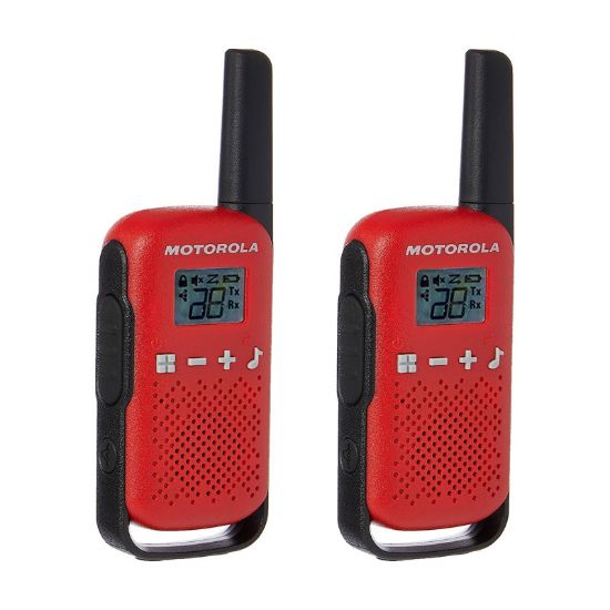 MOTOROLA TLKR-T42 KIRMIZI PMR EL TELSİZİ 2Lİ PAKET (4 KM)(3 ADET İNCE PİL) resmi