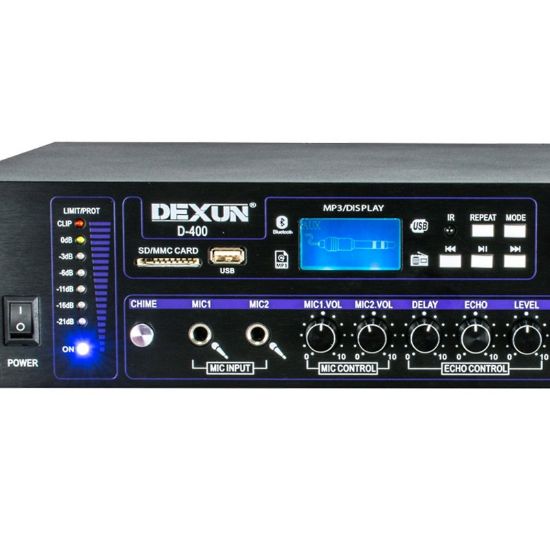 DEXUN D-400 500 W 100V/70V/4-16 OHM USB/SD/BT 6 BÖLGELİ 2 MİK 3 AUX GİRİŞLİ TRAFOLU MIXER ANFİ resmi