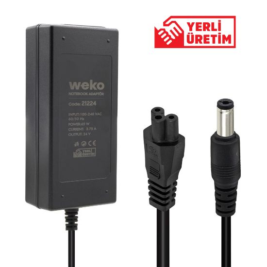 WEKO 24 VOLT - 3.75 AMPER - 65 WATT 5.5*2.5 UÇLU YERLİ ÜRETİM NOTEBOOK ADAPTÖR resmi