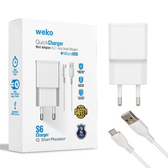 WEKO WK-21434 S6 2.1 AMPER ŞARJ BAŞLIK ADAPTÖRÜ + MICRO USB KABLO(NO:3) resmi