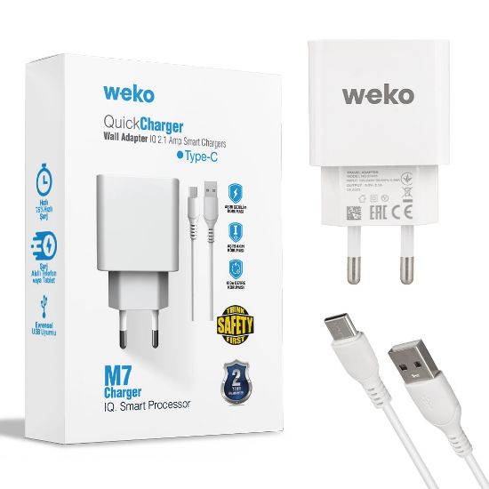 WEKO WK-21435 M7 2.1 AMPER ŞARJ BAŞLIK ADAPTÖRÜ + TYPE-C KABLO (NO:3) resmi