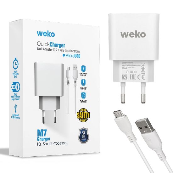 WEKO WK-21436 M7 2.1 AMPER ŞARJ BAŞLIK ADAPTÖRÜ + MICRO USB KABLO (NO:3) resmi