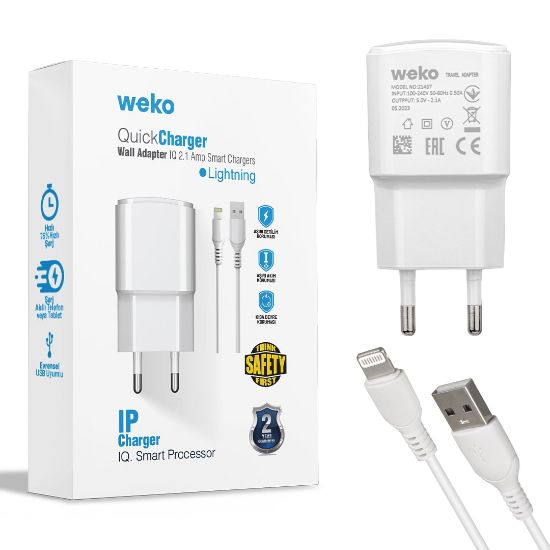 WEKO WK-21437 IP 2.1 AMPER ŞARJ BAŞLIK ADAPTÖRÜ + LIGHTNING KABLO (NO:3) resmi