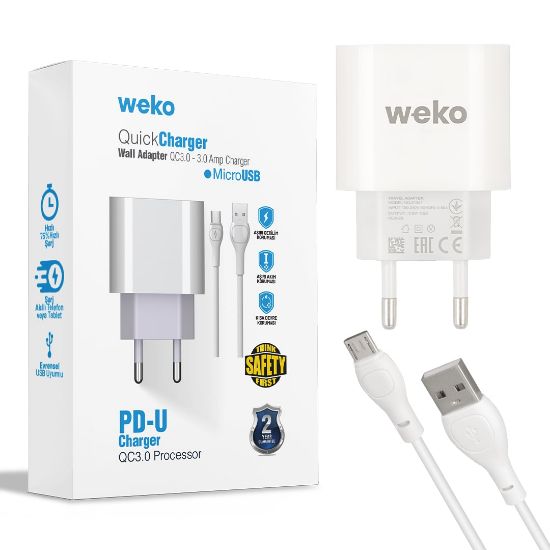 WEKO WK-21441 PDU QC 3.0 AMPER ŞARJ BAŞLIK ADAPTÖRÜ + MICRO USB KABLO (NO:1) resmi