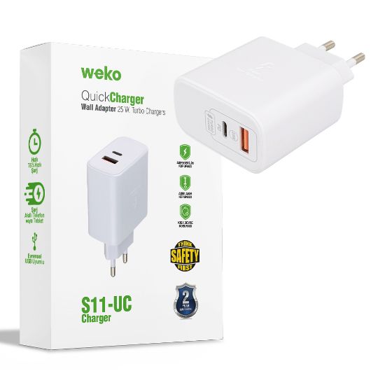 WEKO WK-21446 S11-UC 25 WATT 3.0 AMPER TYPE-C + USB ŞARJ BAŞLIK ADAPTÖRÜ resmi