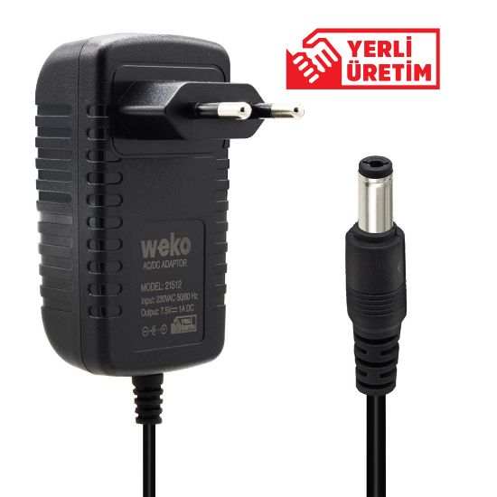 WEKO 7.5 VOLT - 1 AMPER 5.5*2.5 UÇLU KIRMIZI YEŞİL LEDLİ YERLİ ÜRETİM PRİZ TİPİ ADAPTÖR resmi