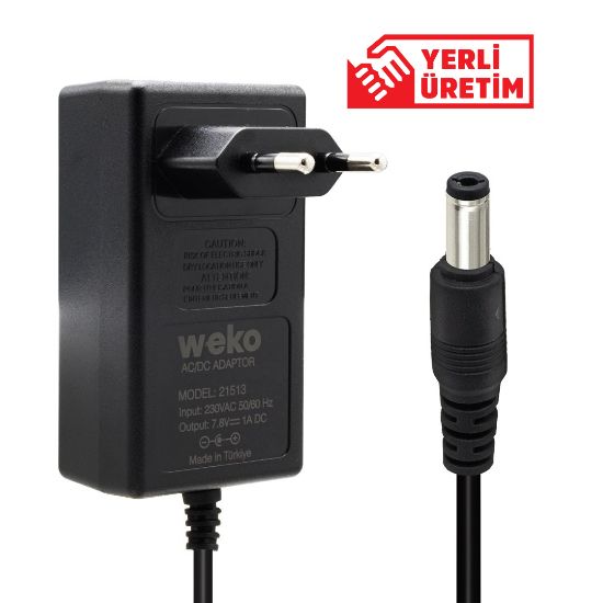 WEKO 7.8 VOLT - 1 AMPER 5.5*2.5 UÇLU KIRMIZI YEŞİL LEDLİ YERLİ ÜRETİM PRİZ TİPİ ŞARJ ADAPTÖR resmi