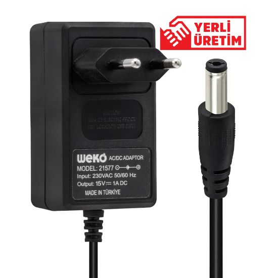 WEKO 15 VOLT - 1 AMPER - 15 WATT 5.5*2.5 UÇLU YERLİ ÜRETİM PRİZ TİPİ ADAPTÖR resmi