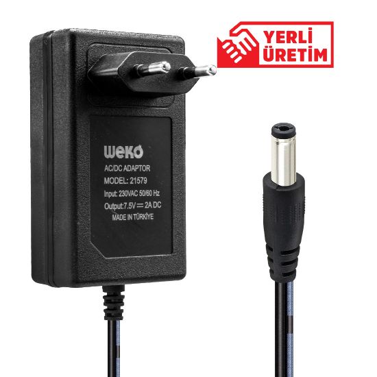 WEKO 7.5 VOLT - 2  AMPER 5.5*2.5 UÇLU YERLİ ÜRETİM PRİZ TİPİ ADAPTÖR resmi