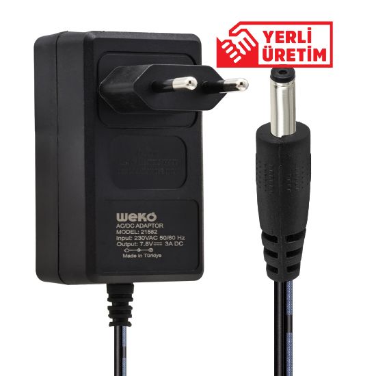 WEKO 7.8 VOLT - 3 AMPER 3.5*1.35 UÇLU YERLİ ÜRETİM AC PLASTİK YAZAR KASA ADAPTÖRÜ resmi