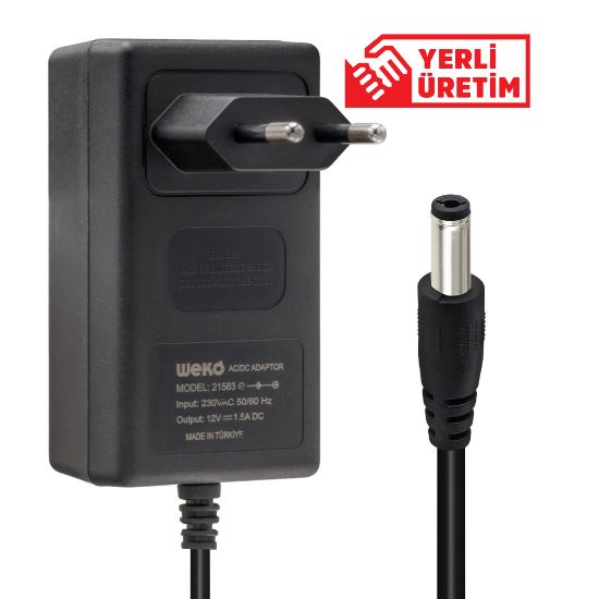 WEKO 12 VOLT - 1.5 AMPER 5.5*2.5 UÇLU YERLİ ÜRETİM PLASTİK KASA PRİZ TİPİ ADAPTÖR resmi