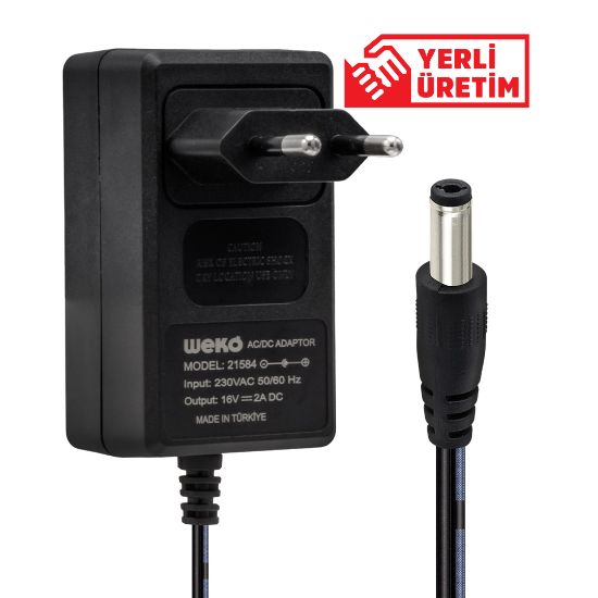 WEKO 16 VOLT - 2 AMPER 5.5*2.5 UÇLU YERLİ ÜRETİM POWER JACKLI SANTRAL ADAPTÖRÜ resmi